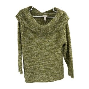 Chico’s 2 L light green mohair cowl neck sequin sweater winter holiday casual